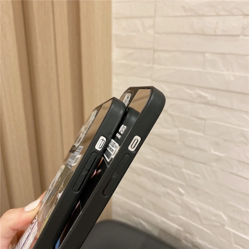 

INS couple Luxury mirror postage stamp label Phone Case For iPhone 12 mini 11 Pro X XR XS MAX 7 8 Plus Fashion Soft border cover