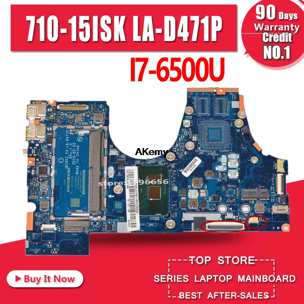 

Free shipping High quality FRU:5B20L47333 For Lenovo 710-15ISK Laptop Motherboard BIUY2_Y3 LA-D471P SR2EZ I7-6500U DDR4 Tested