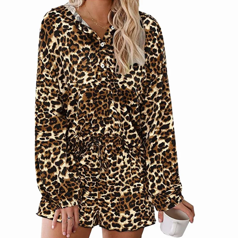 

Comfortable Breathable Long Sleeve Pajama Suits Hooded Tie-Dye New Casual Tops Shorts Female Loose 2 PCS Sets Y