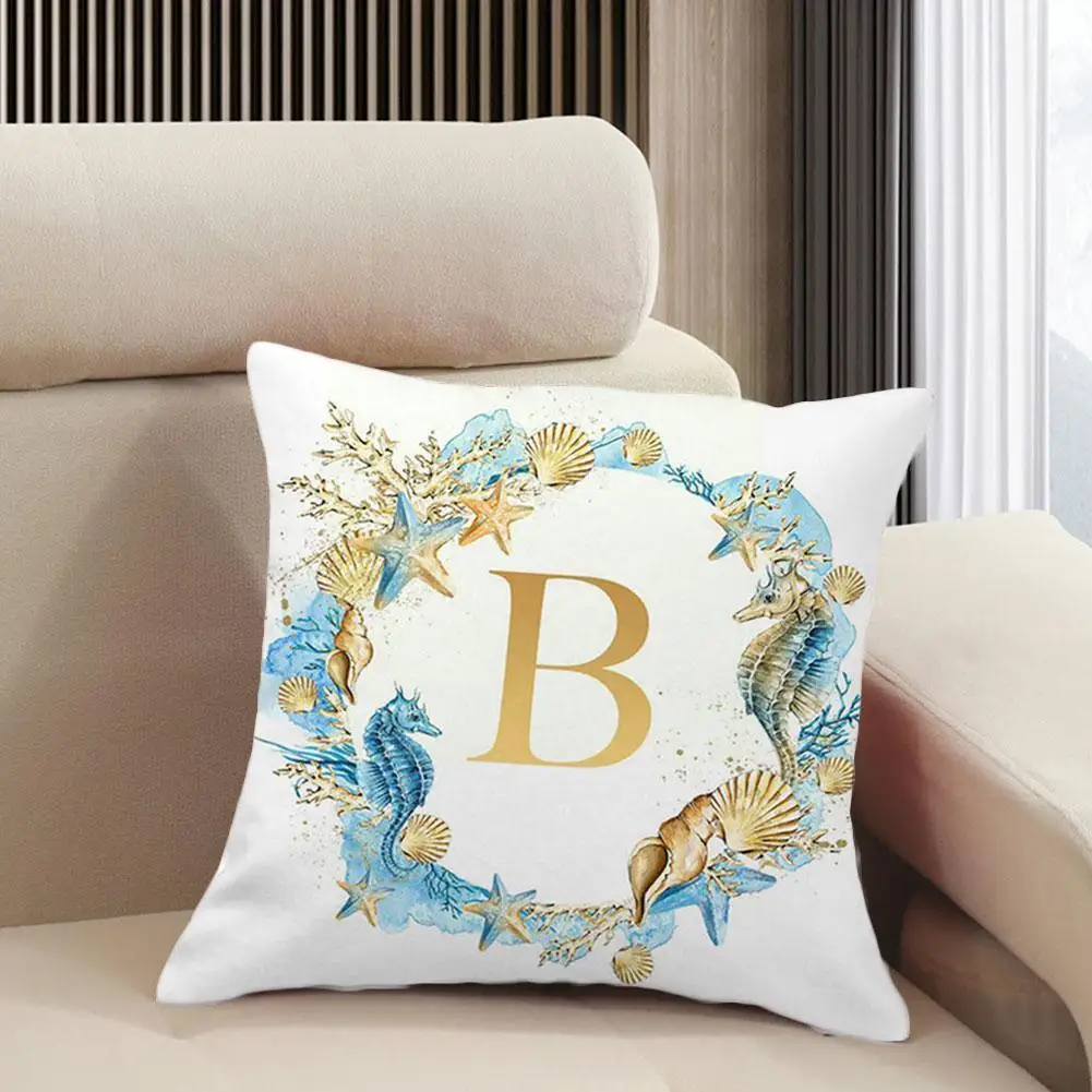 

Alphabet Cushion Cover Blue Flowers Pillowcase Decorative Cases Decor Sofa Pillow Cushions 45x45 Pillows Home Throw Cover T8a8