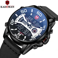 kademan mens watches top quality dual movement led sports luxury chronograph alarm casual leather wrist watch relogio masculino