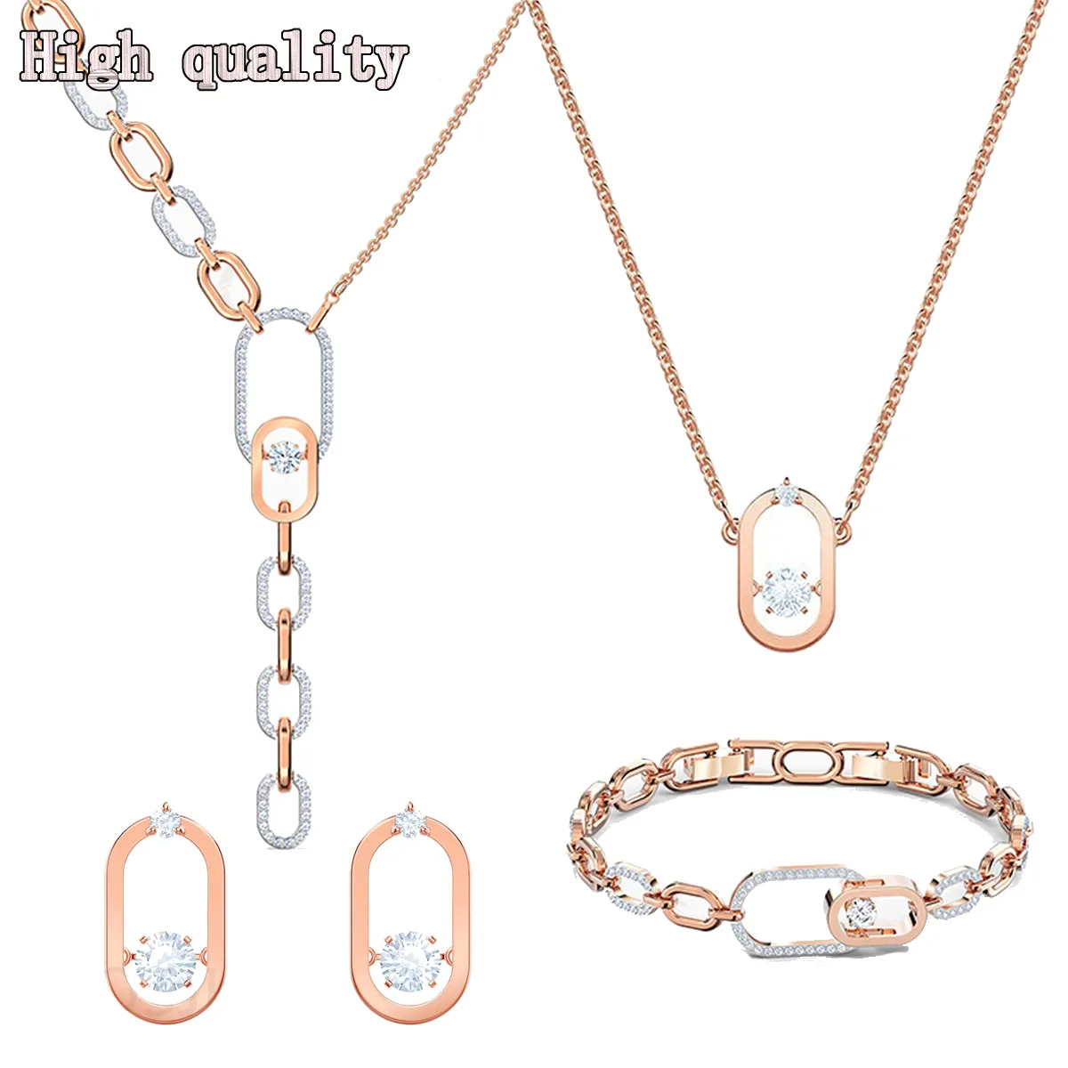 

Fashion Jewelry High Quality SWA New Dynamic Crystal Geometric Oval Button Decoration Female Necklace Romantic Jewelry Gift