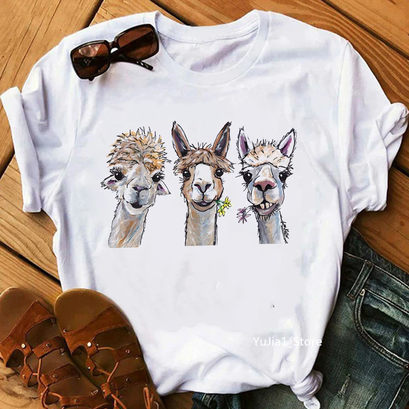 Женская футболка harajuku kawaii Alpacas с принтом животных Забавные футболки женские