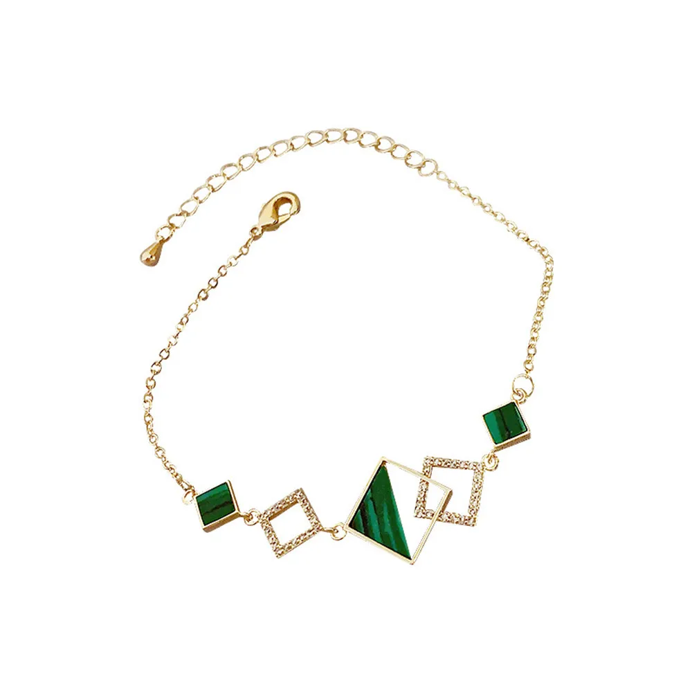 

Gold Plating Temperament Flash Rhinestone Square Bracelet Female Ins Simple Girlfriends Couple Bracelet