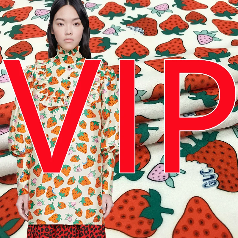 

100% Polyester Italian Luxury Brand Fashion Strawberry Alphabet Letter Printed Fabric Cloth by the Meter