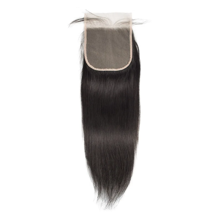 

Brazilian Human Hair Lace Closure Straight 4x4 Transparent Lace Closure With Pre Plucked Baby Hair remy hair Bleached Knot