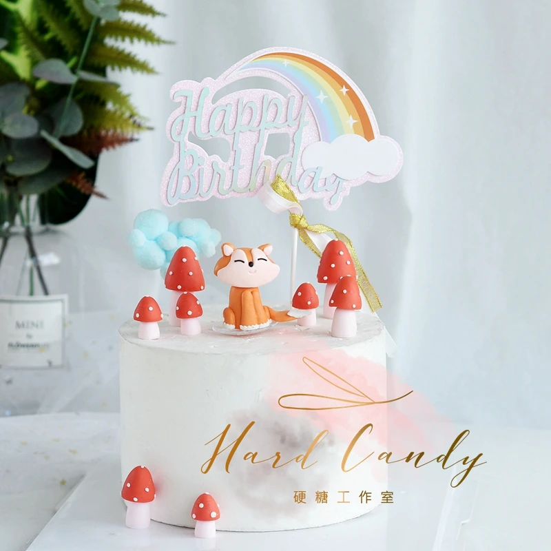 Сидящая лиса грибы дом торт топперы для мальчиков и девочек день рождения десерт