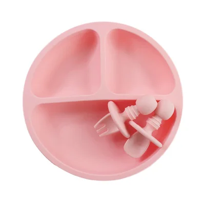 

Separate dinner plate fork and spoon set, baby tableware learn to eat drop-proof silicone partitioned dinner plate
