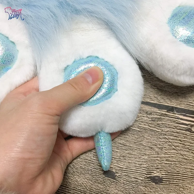 Fursuit Paws Mascot Accessories Furry Partial Cosplay Fluffy Claw Gloves Costume Lion Bear Props for Kids Adults (Light Blue) images - 6