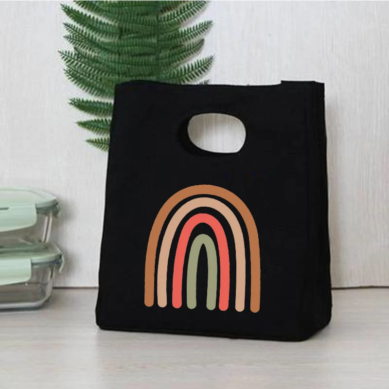 С принтом радуги переносные сумки для обедов Термальность изолированные Бенто
