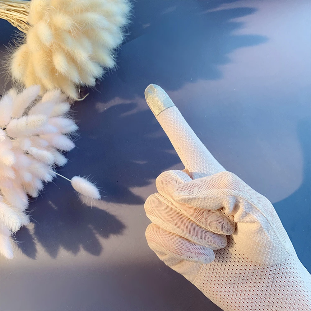 

Summer Women Sexy Breathable Lace Sunscreen Touch Screen Elegant Female Black Flower Anti-UV Skid Driving Ice Silk Gloves