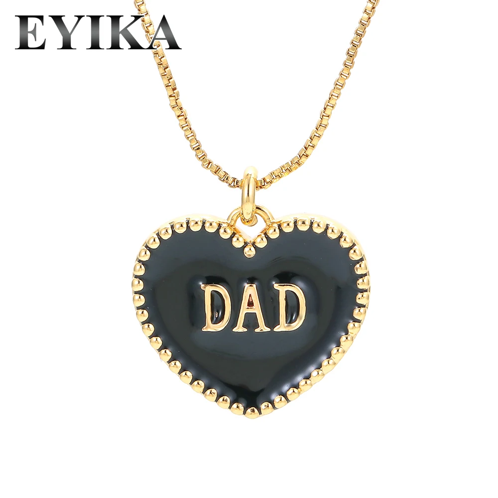 

EYIKA Letter DAD Enamel Heart Pendant Necklace for Women Men Handmade Adjustable Box Chain Father's Day Jewelry Accessories Gift