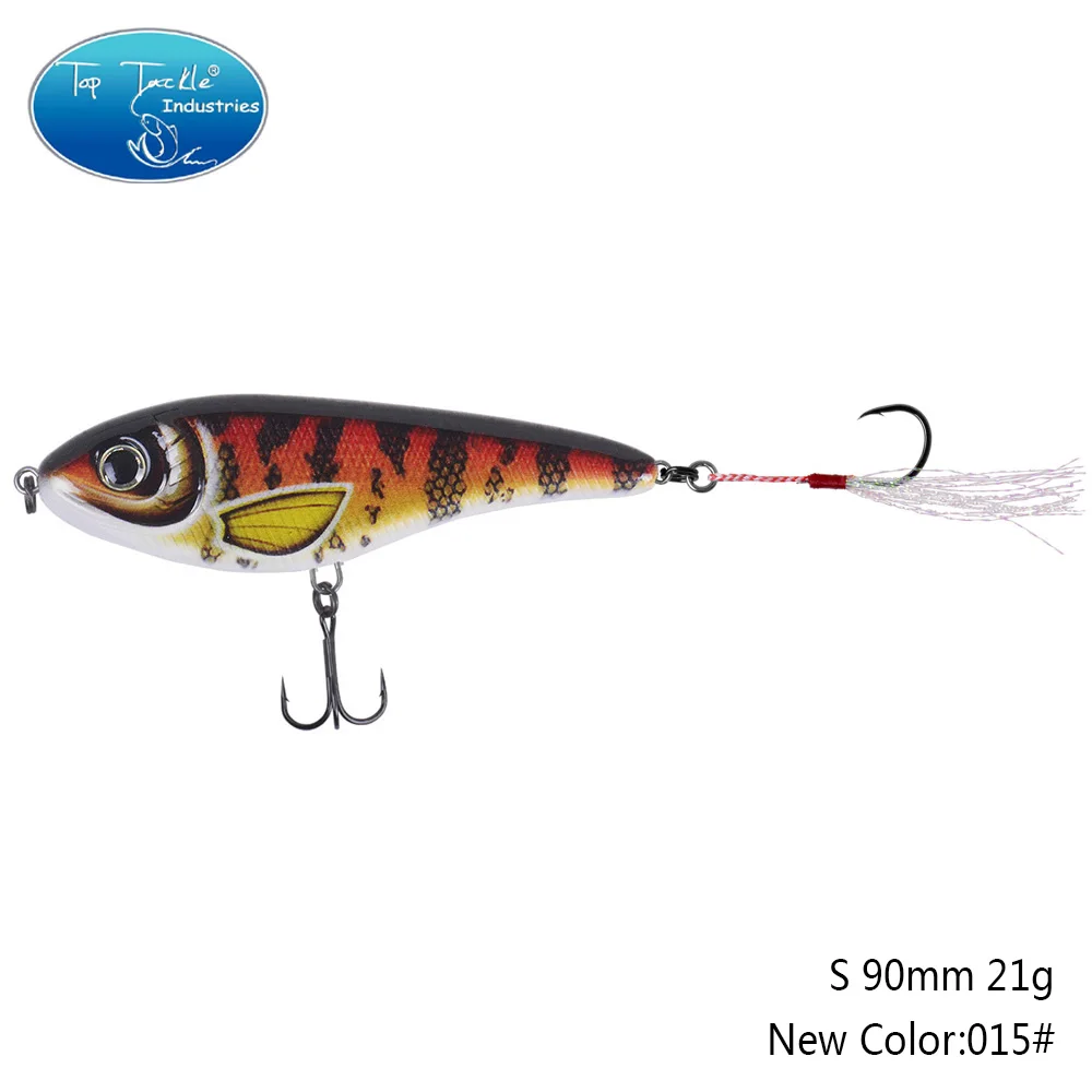 90mm 21g 015 90 мм 21 г цвета от 001 до 035 Тонущая Мускусная Щука искусственная рывковая приманка с одним крюком перьевая приманка для рыбалки - Цвет: 90mm 21g 015