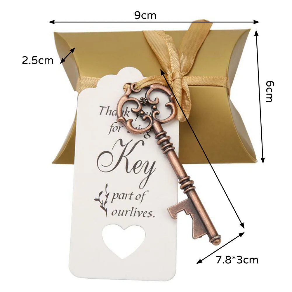 

50pcs Wedding Party Vintage Key Bottle Opener Candy Bag Gift Tags Ribbon Pendent Box Bag Gift Boxes Packaging Gift Bag