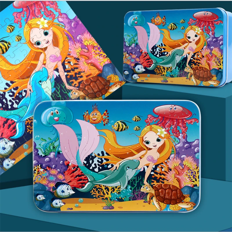 

100 Pieces Of Iron Box Wooden Puzzle Children's Puzzle Kindergarten Early Education Building Block Toys Children's Gift