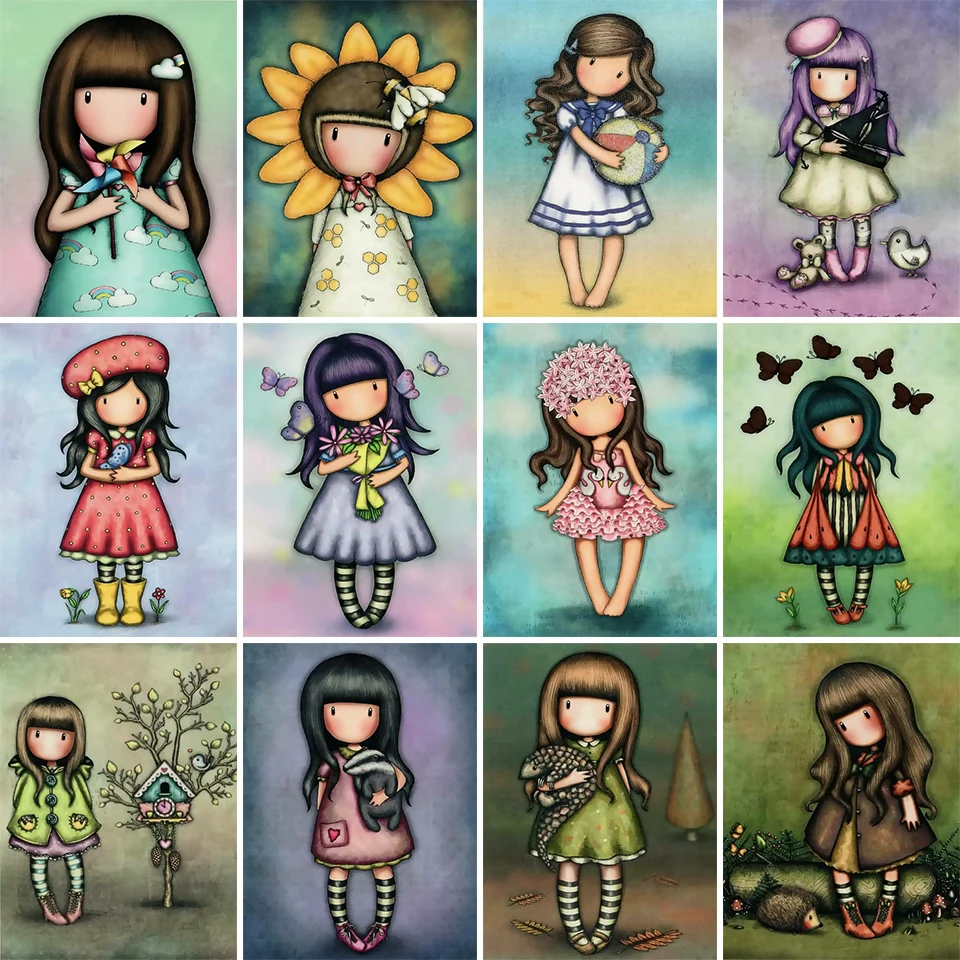 

Diamond Painting Cartoon Girl Full Drill Square Round Diamond Embroidery Cross Stitch Handmade cute Gift Kits wall Home Decor