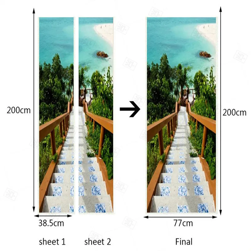 3D PVC Self Adhesive Waterproof Door Sticker Aegean Sea Stairs Photo Wallpaper Living Room Bedroom Home Decor Wall Paper | Дом и сад