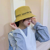 woman patchwork bucket hat embroidery letters fisherman hat wild two color stitching net sun protection uv visor cap big brim