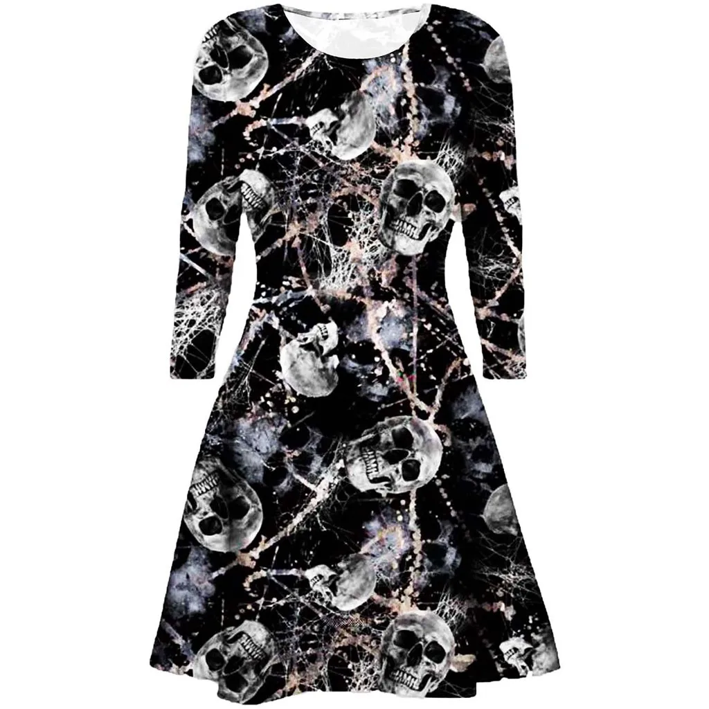 Женское платье для Хэллоуина с изображением тыквы расклешенное длинными