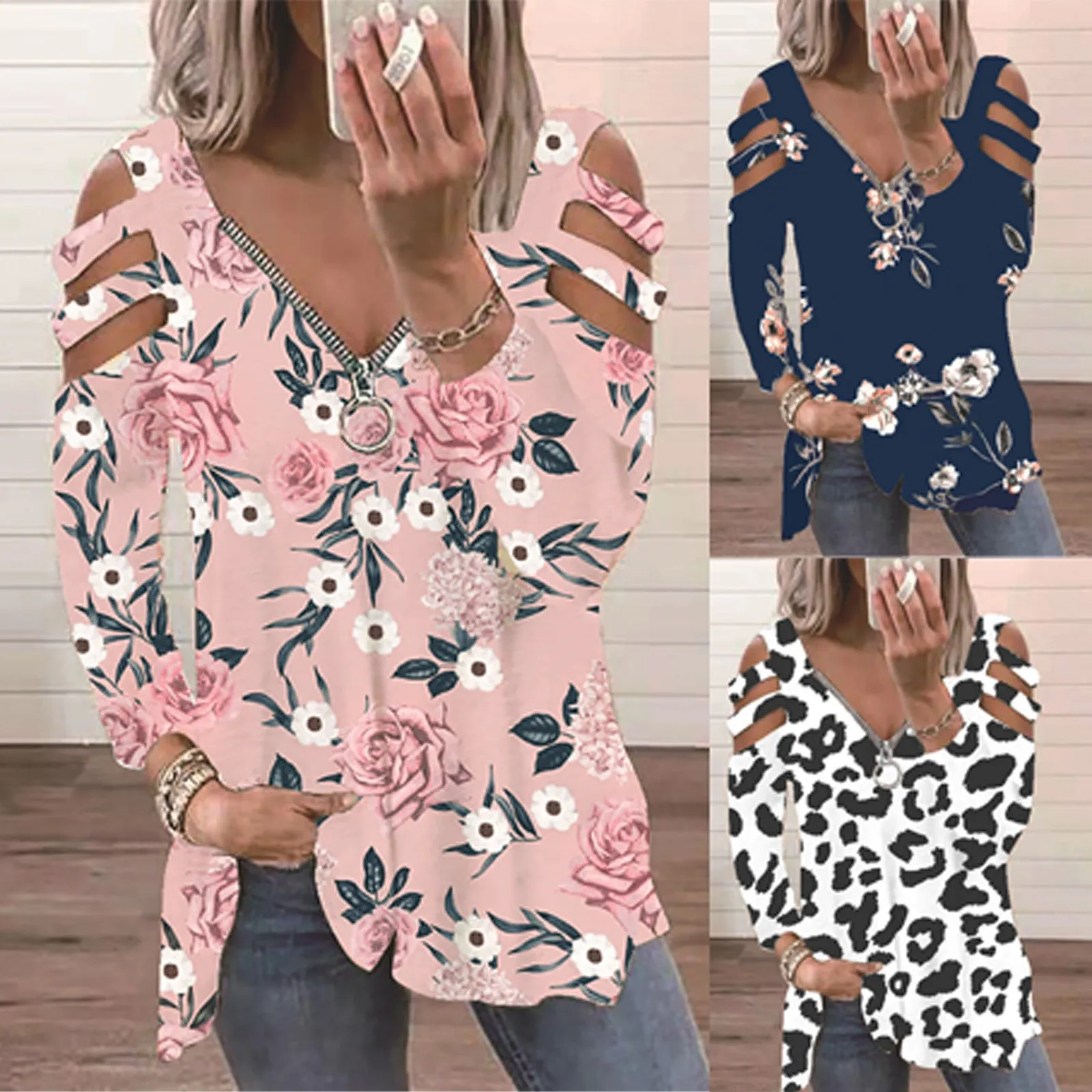 

Женская футболка с длинным рукавом, с открытыми плечами и принтом розы