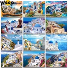 Полноформатнаякруглая Алмазная вышивка, Санторини, пейзаж, 5D алмазная живопись, вышивка крестиком, мозаика, домашний декор, подарок