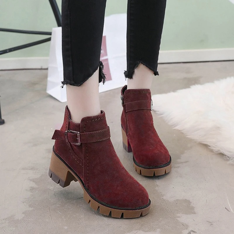 Женские ботинки Ботинки на молнии сабо массивном каблуке Зимняя обувь платформе