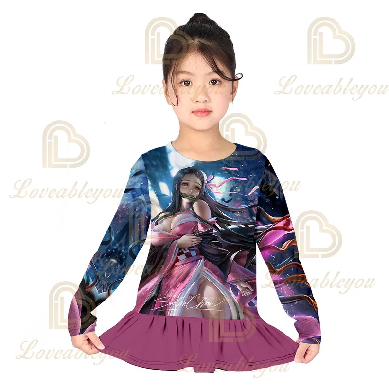 

Hot Anime Kamado Nezuko 3D Print Summer Girls Costume Long Sleeve Skirt Dress Cosplay for Kids Birthday Gifts