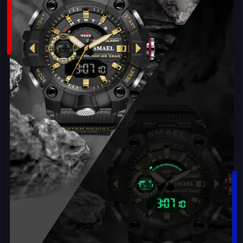 

SMAEL Sports Waterproof Watch Men Top Luxury Brand Military Digital Quartz Wristwatch Mens Dual Display Backlight Clock