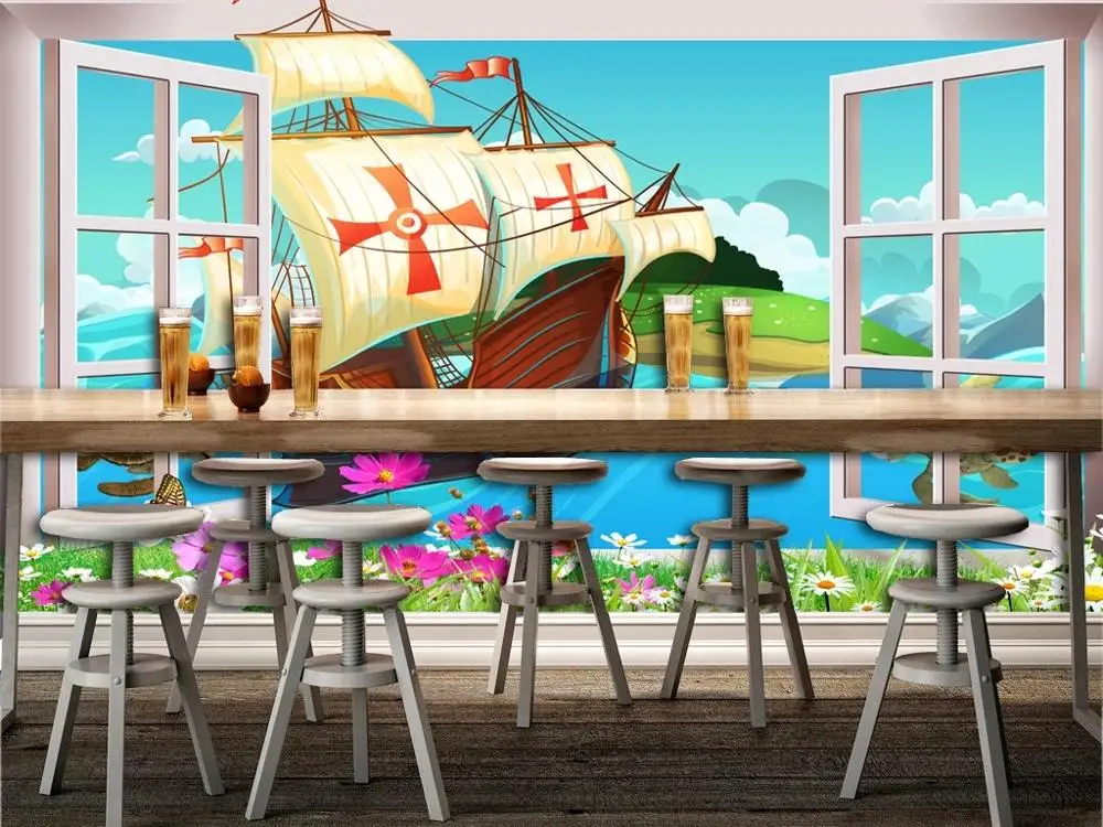 

New Custom 3D Large Mural Wallpaper Fresh sea view sailing cartoon children's room TV Background living Bedroom
