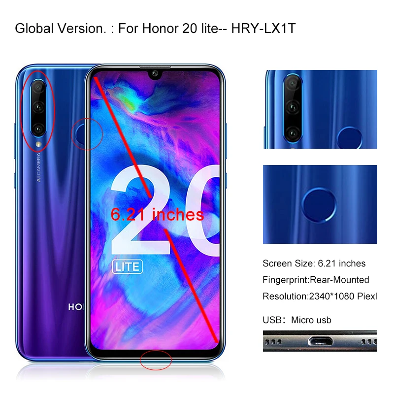 Бесплатная доставка Φ дисплей для Huawei Honor 20 Lite ЖК-дисплей цифровой