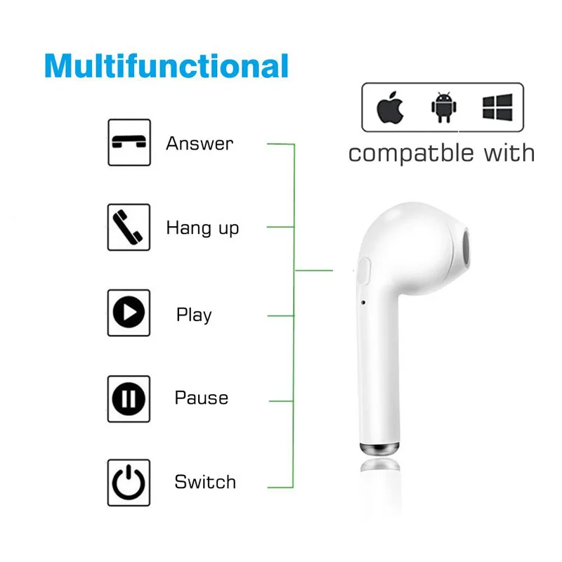 

i7s TWS I7 sport Earbuds Headset With Mic For smart Phone iPhone Xiaomi Samsung Huawei Wireless Earpiece Bluetooth Earphones