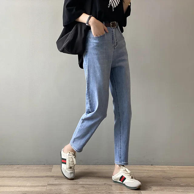 CMAZ Fashion High-waist Women's Jeans 2020 New Slim Profile Pencil Pants Loose Blue Pants Streetwear Casual Trousers 80003#