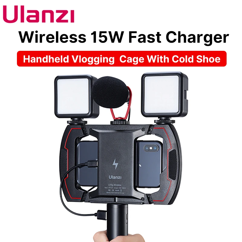 

Ulanzi U-Rig Wireless Smartphone Fast Charger Video Case Rig with Cold Shoe 1/4 Screw Tripod for LED Light Mic Fast Rechargable
