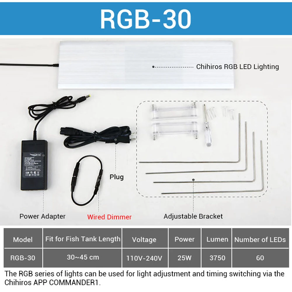 Chihiros RGB серия 30-120 см размер Aquarum светодиодный светильник ing Plant Grow светильник с крышкой или висячим фиксацией с яркостью дистанционного управления - Цвет: RGB30