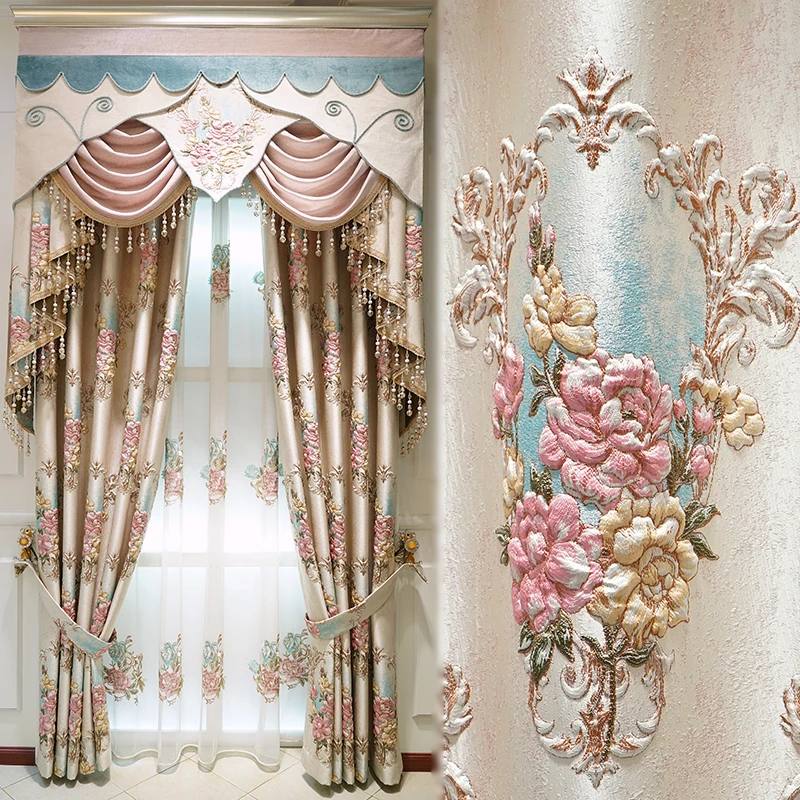 

CX Customized European-Style Curtain Bedroom Luxury Atmospheric Relief Jacquard High Precision Curtain Light Luxury