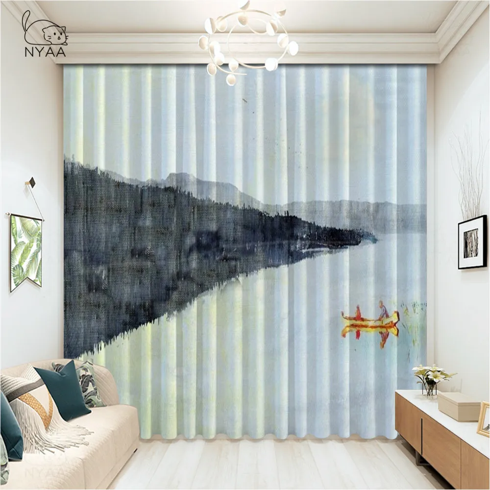 

Traditional Oriental Ink Painting Window Curtain Modern Hotel Gray Curtain Living Room Home Decor Curtains Bedroom Micro Shading