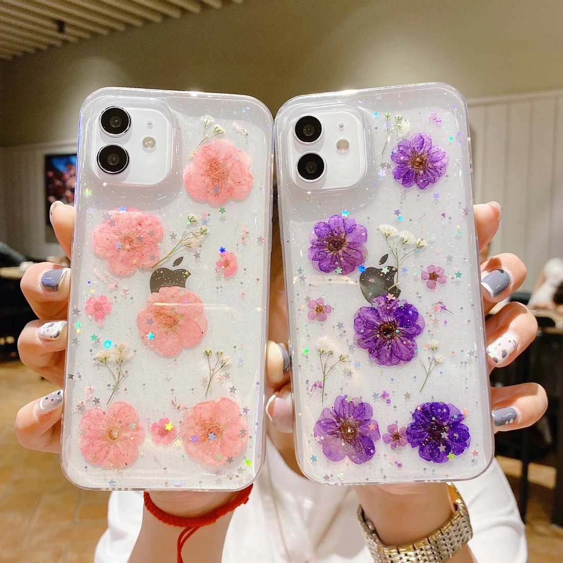 

Flower pattern transparent phone case for iphone 7 8 7Plus 12 12promax 11promax X XSMax XR protect soft shell