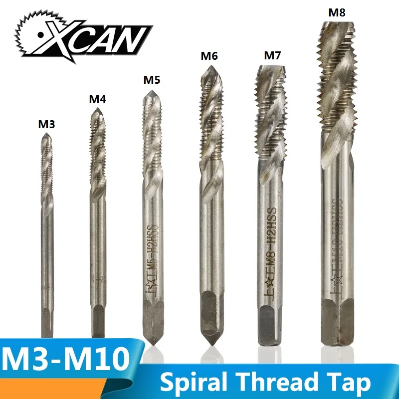 XCAN 2pcs M3/M4/M5/M6/M8/M10 спиральная флейта кран с винтовой резьбой машинная заглушка кран винт из быстрорежущей стали отверстие кран Набор металлообрабатывающие инструменты