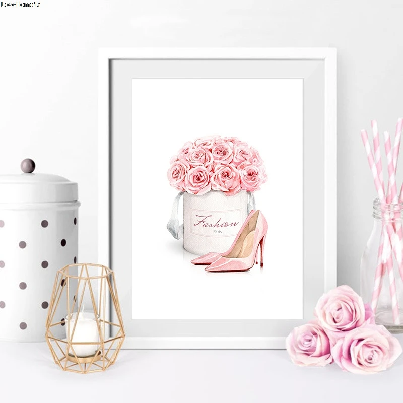Lienzo de decoraci&oacute;n de estilo n&oacute;rdico para pared, pintura al &oacute;leo sin marco, P&oacute;ster Art&iacute;stico para dormitorio, minimalista y moderno, color rosa encantador-4