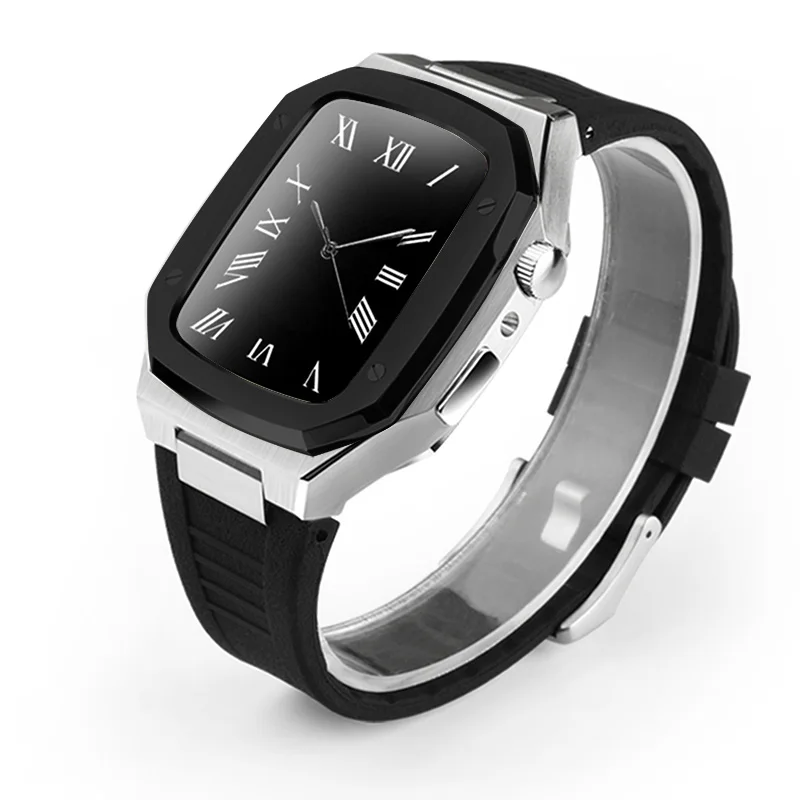 

Чехол и ремешок из нержавеющей стали для Apple Watch Series 7, аксессуары для Iwatch 44 мм 45 мм, силиконовый ремешок для 7 SE 6 5, модификация