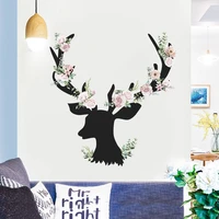 diy deer head flowers wall stickers for living room art vinyl wall decals for kids baby home decor adesivo de parede