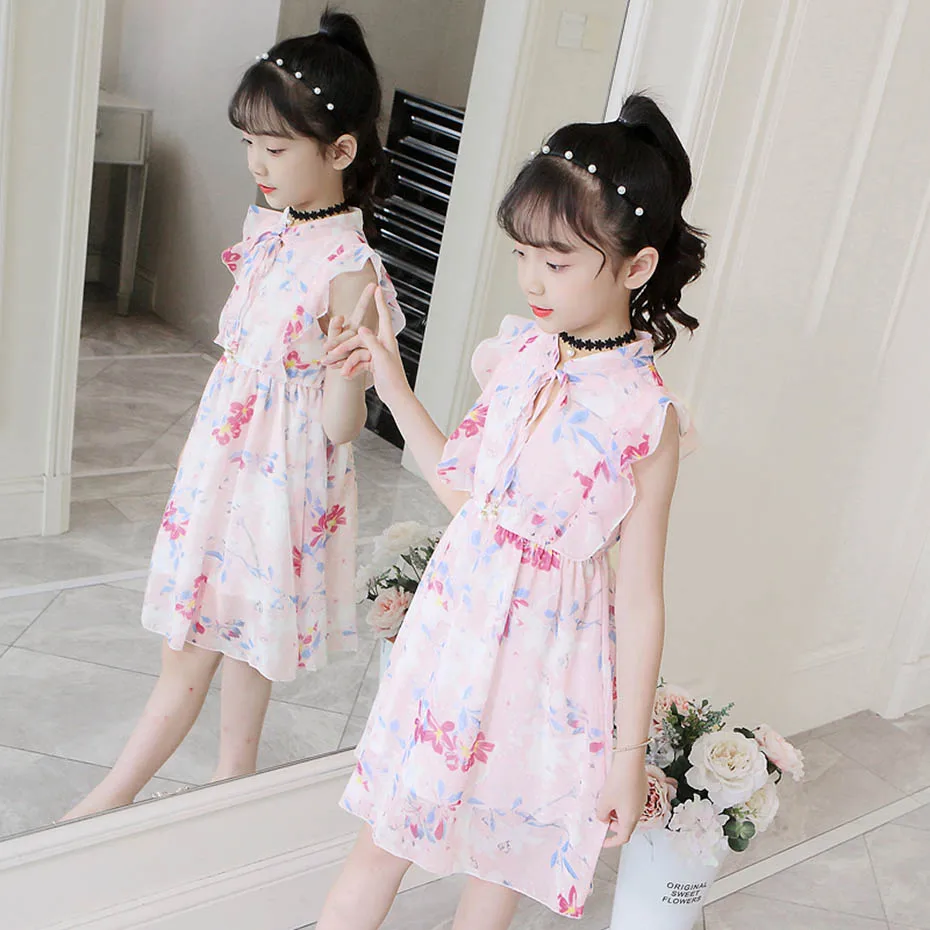 Girl Beach Dresses Floral Pattern Child Dress Summer Kids Teenage Costume 6 8 10 12 14 | Детская одежда и обувь
