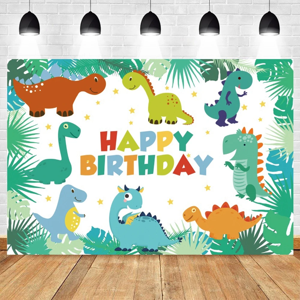 

Yeele Cartoons Animal Dinosaur Tropical Green Leaf Background Photography Newborn Baby Shower Birthday Photo Backdrop Photophone