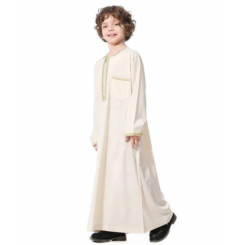 Plus Size Muslim Arab Boys Robe Kids Abaya Kaftan Prayer Islamic Clothing Muslim Long Sleeve Thobe Middle East Teenage Clothes