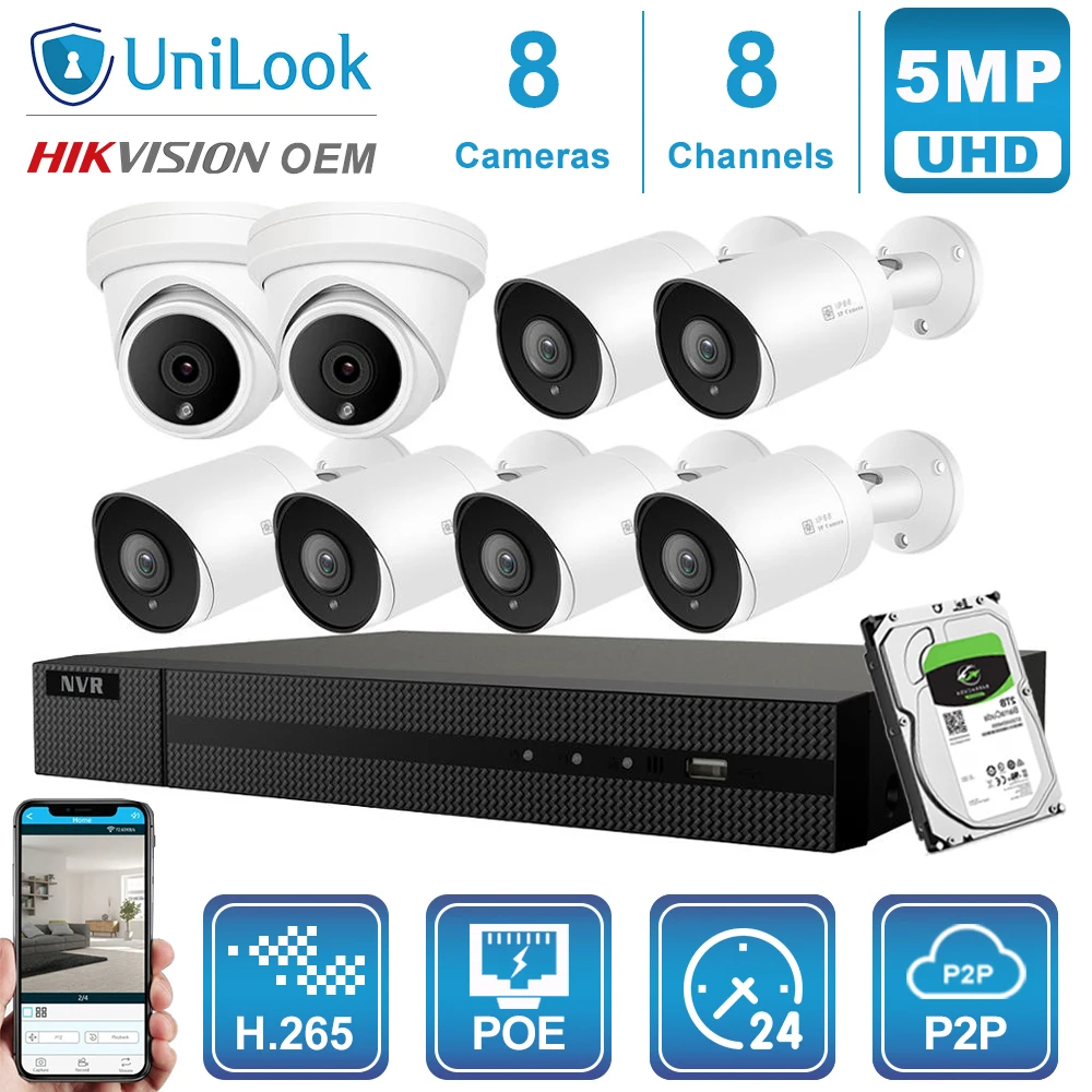 2-Dome 6-Bullet kit Hikvision OEM 8CH 4 к NVR 5MP купол/пулевые смешанные POE IP Камера 4/6/8 шт. комплект открытый системы безопасности CCTV NVR Kit с 1/2/4 ТБ HDD - Цвет: 2-Dome 6-Bullet kit
