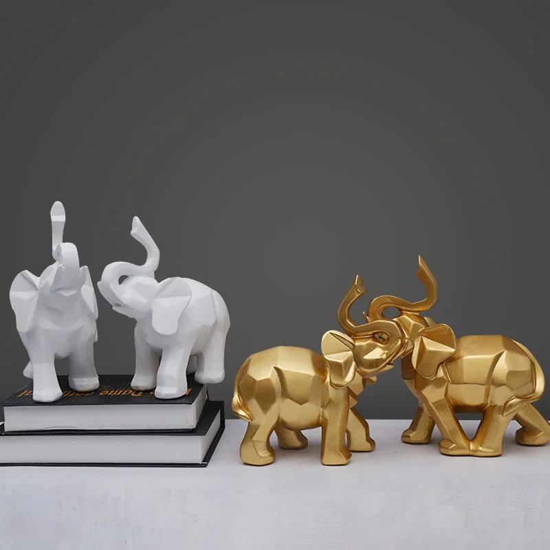 

Elephant Statue Animal Home Decor Resin Geometric Mother and Child of Elephant Figurines Desktop Crafts Abstract Sculptures