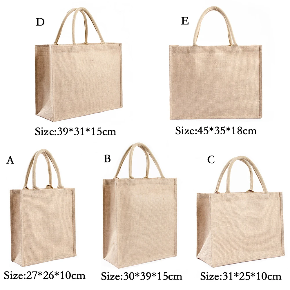 

1pcs 2021 Retro Handbag Portable Reusable Jute Shopping Bag Eco Friendly Burlap Large Capacity Handbag Gifts For Girlfriend