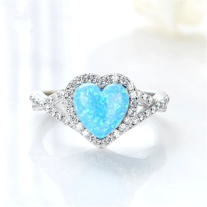 

Classic Silver Color Blue Heart Love Ring for Women Shaped Inlaid Crystal Zircon Female Party Wedding Jewelry Accessories
