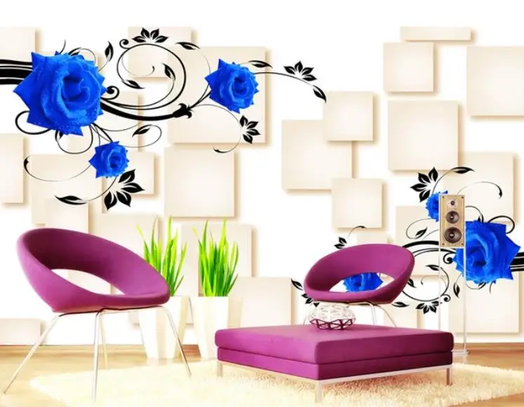 Современное креативное панно с синей розой 3D фотообои на заказ для гостиной