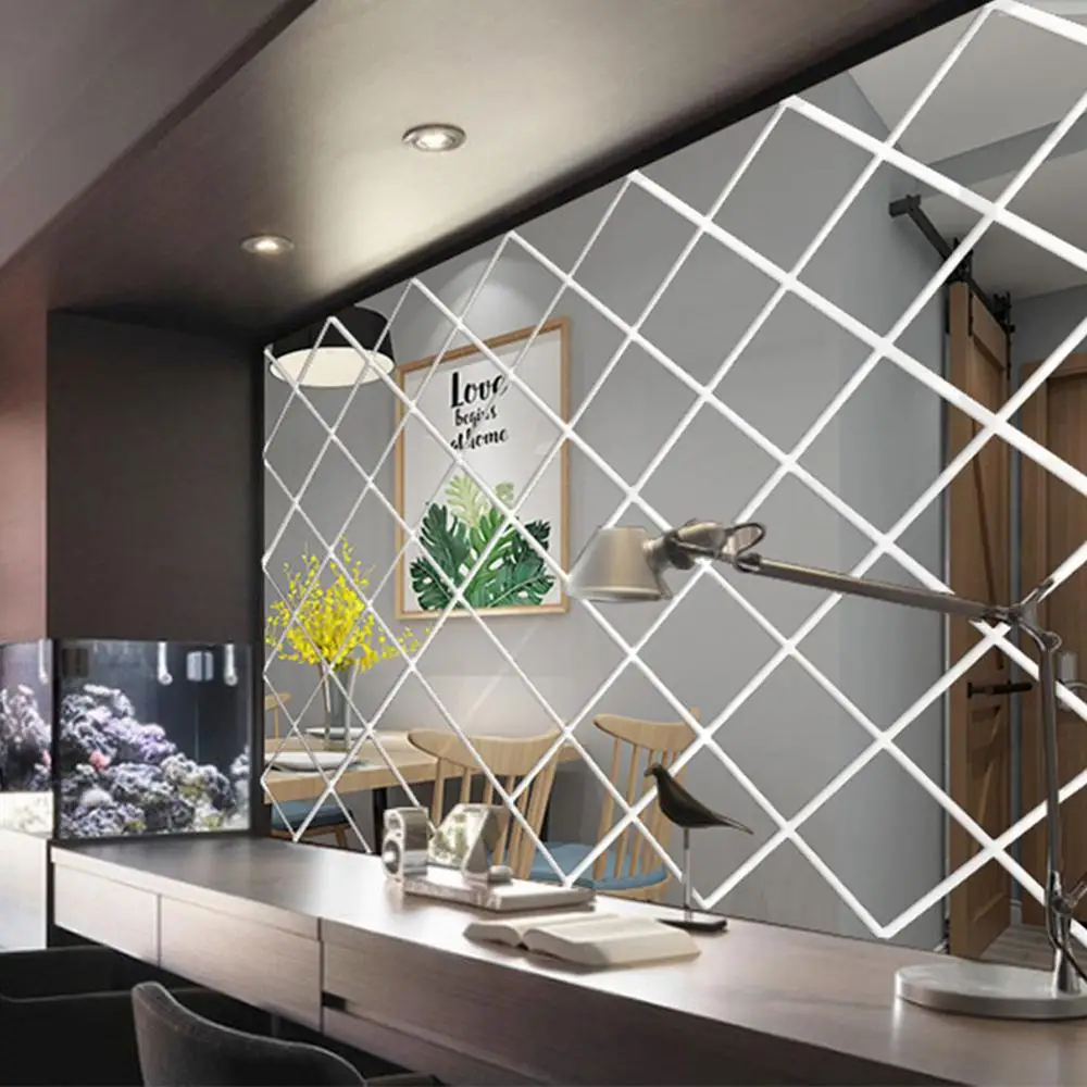 

17 Pcs DIY 3D Mirror Wall Stickers Diamonds Triangles Acrylic Wall Mirror Stickers for Kids Room Living Room Home Decor